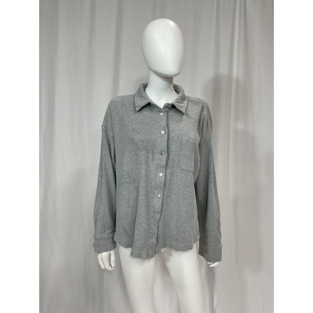 Donni 'Thermal' Grey Long Sleeve Button Down Blouse Top Size XL - Picture 2 of 5